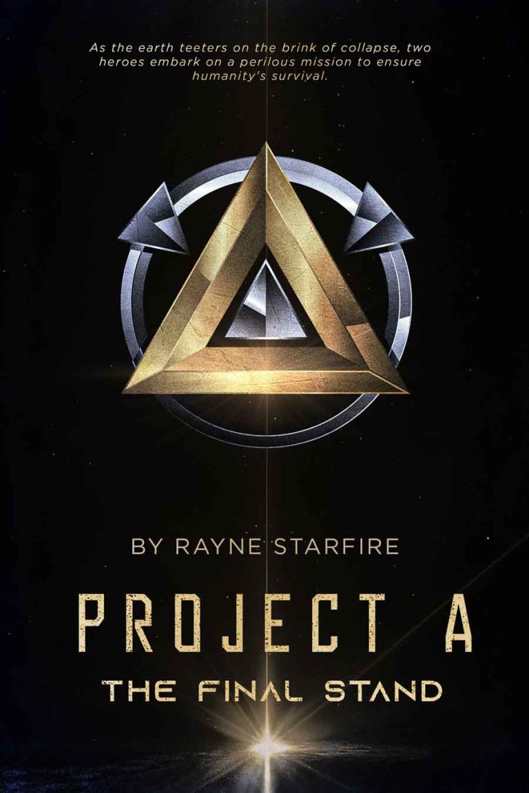 An image of a science fiction book cover showing light and a logo of a project A